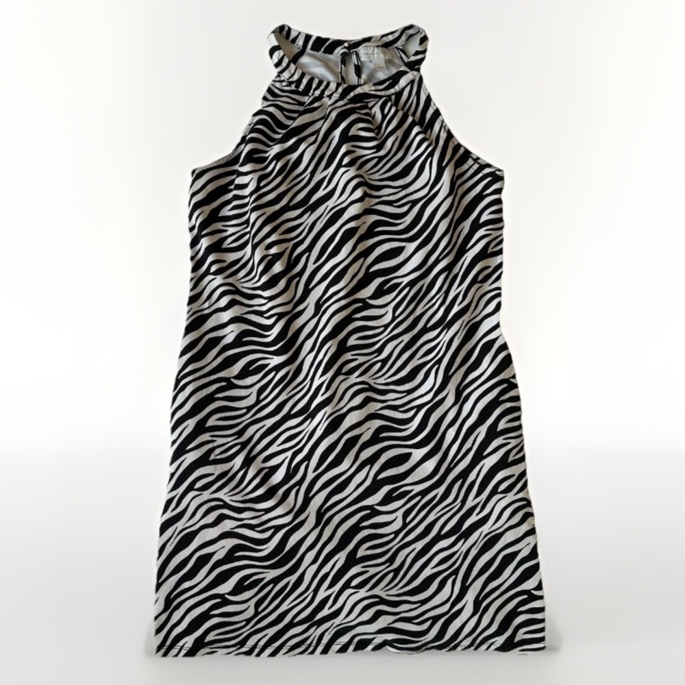 New York & Company‎ Zebra Print Mini Dress Sleeveless High Neck Stretch Size M